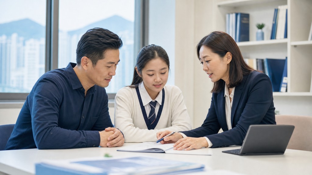 Academic consultant in Hong Kong discussing IGCSE study plans with a student and parent
